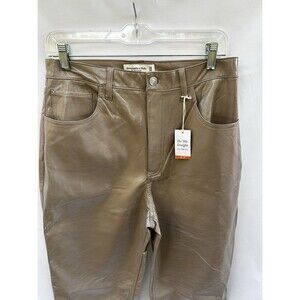 NEW Abercrombie Fitch Faux Leather Pants 90’s Straight Ultra High Rise 30x30 Tan